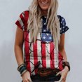 thumbnail image 2 of Tops de mujer Moda Casual Blusa suelta Bandera del Día de la Independencia Impresión de cuello redondo Camiseta Camisas Blusa Camiseta estampada Pompotops hfajkhk129797, 2 of 9