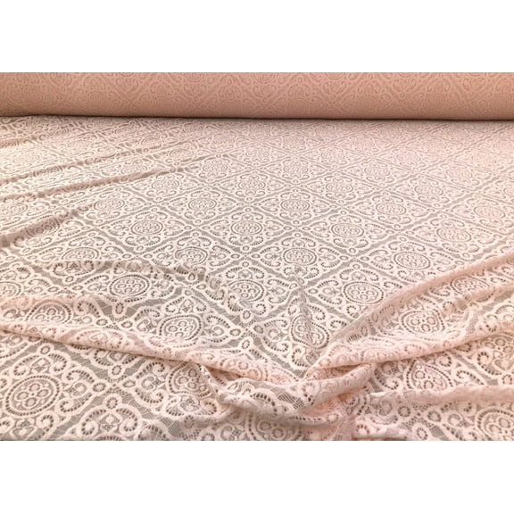 Embroidered Stretch Lace Apparel Fabric Sheer Diamond Cloud Pink VV511