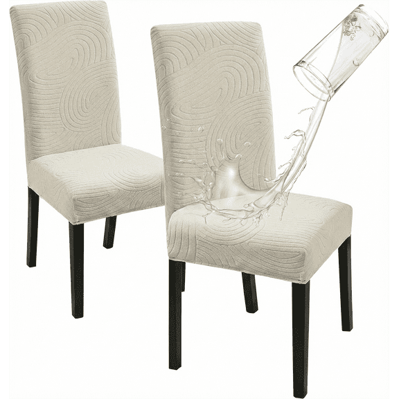 Rosnek Chair Covers for Dining Chairs Set of 2, Water Resistant Dining Chair Covers Geometric Jacquard Stretch Parson Chair Slipcovers for Dining Room, Kitchen, Banquet, Party (Beige)