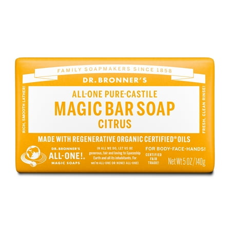 Dr. Bronner's Magic Bar Soap – Citrus - Pure-Castile Soap - 5 oz - for face, body, hands