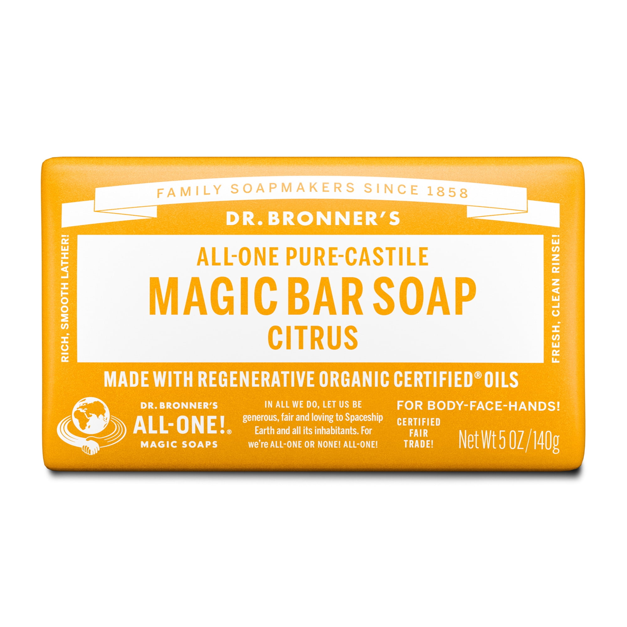 Dr.Bronner's Magic Bar Soap, Citrus, Pure-Castile Soap, 5 oz