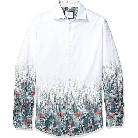 Azaro Uomo Chemise Habillée à Manches Longues pour Homme Grande Taille, Dégradé, Décontractée, Boutonnée, Ajustée, Gris Pâle, XX-Grand