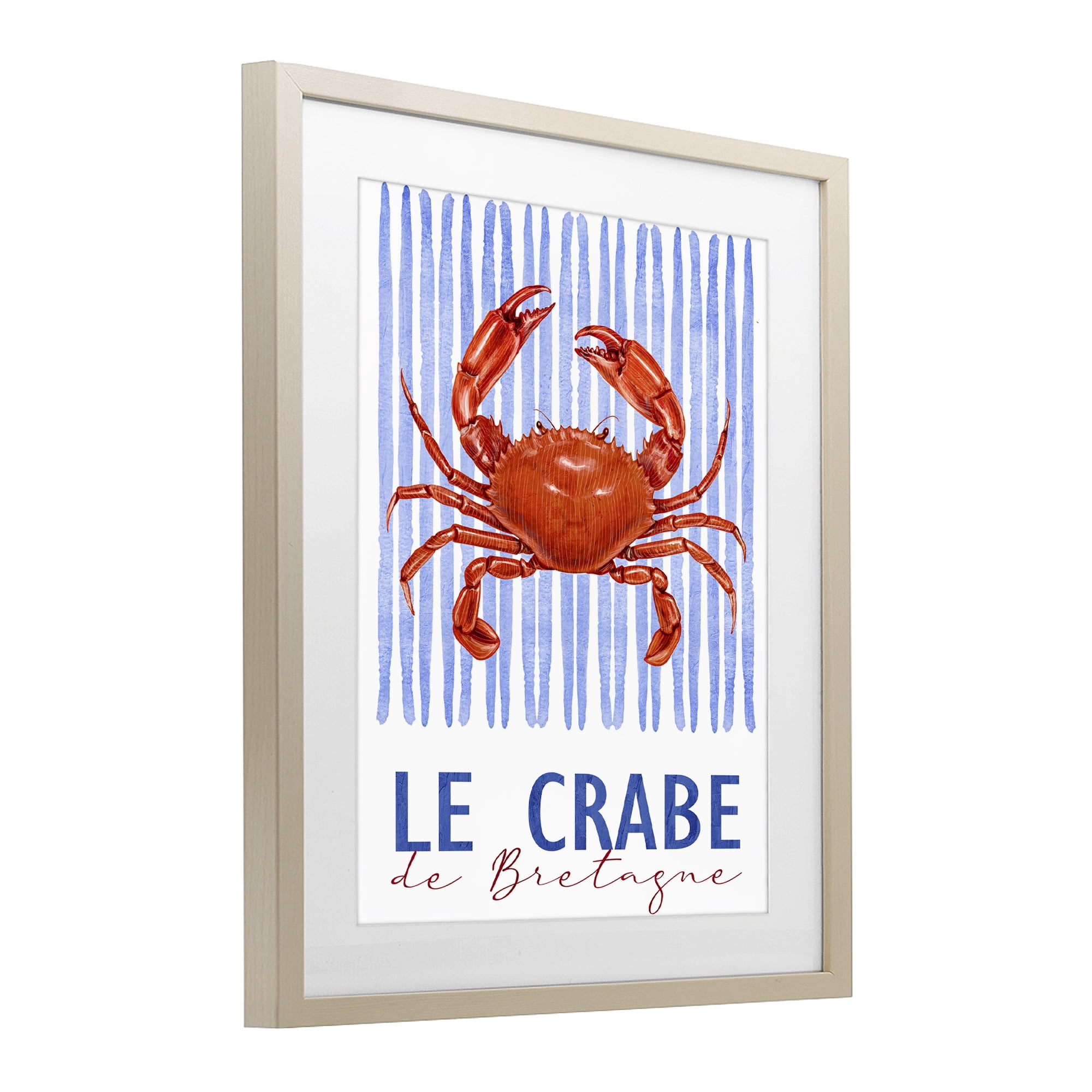 Stupell Industries Le Crabe Nautical Stripes Birch Framed Print Under Glass, design by Kim Allen