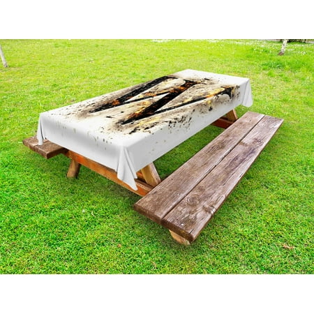 Decorative Outdoor Heat - Letter W Outdoor Tablecloth, W Symbol on Fire Scorched Blurry Background Heat Image Smoke Design Print, Decorative Washable Fabric Picnic Table Cloth, 58 X 84 Inches,Tan Black Orange, by Ambesonne