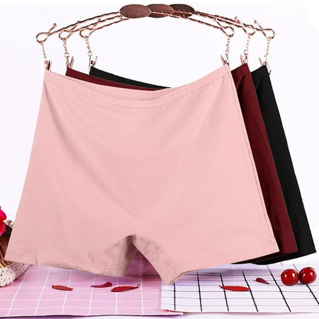Plus Size Cotton Panties For Women Solid Color High Waist Leak Proof Short Underwear Shorts 3 PackPinkXXXL