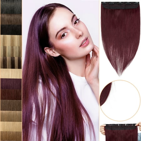 MY-LADY 10 -24 5 Clips in Human Hair Extensions Thick Real Natural Hair Pieces 100% Full Head Remy Hair 22inch #99J Wine red（Thin）