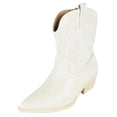 thumbnail image 1 of TOP MODA Women Cowgirl Cowboy Western Stitched Ankle Boots Pointy Toe Booties Side Zipper Off White Cream Ivory 7, 1 of 4