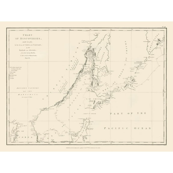 Historic Map - China Tartary Seas Discoveries - Robinson 1798 - Vintage Wall Art