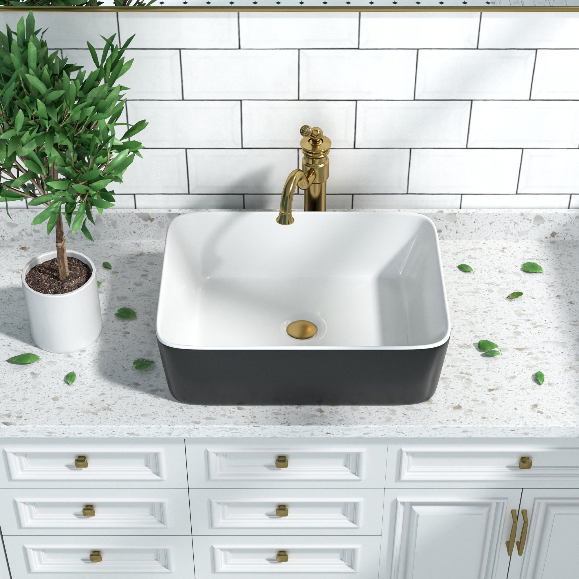 DeerValley DV-1V0001 Bathroom Vessel Sink 19" Rectangle Ceramic in Black