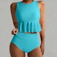 thumbnail image 2 of Staron Women's Swimsuit Set Bikini with Removable Padded Bra High Waist Bottom Tankini Top and Triangle Panties Vacation Beach Swimwear, Sky Blue XXL, 2 of 7