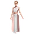 thumbnail image 2 of Sholeno Girls Sleeveless Lyrical Dance Dress Color Block Ruched Crop Top Keyhole Back Flowy Split Chiffon Skirt Dusty Pink 12, 2 of 6
