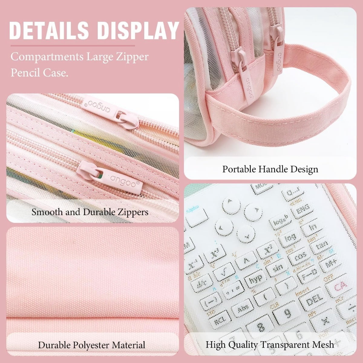 8pcs Pencil Case and Pens Set, 1 Large-capacity Mesh Pencil Case and 7pcs Glitter Rhinestone Beadable Pens Bulk Set, Clear Pen Pouch with Zipper and Handle, Multifunctional Stationery Bag and Pen Set