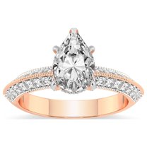 Pear Shape 2 Carat IGI Certified Lab Grown Diamond Ring | 14K Rose Gold | Dua Side Stone Knife Edge Lab Diamond Ring | FG-VS1-VS2 Quality Friendly Diamonds