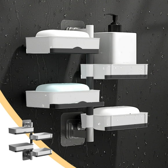 Jabonera de Pared | Montaje Adhesivo Sin Taladro | Jabonera de Plástico Impermeable para Baño y Ducha | Diseño Giratorio con Drenaje Eficiente | Blanco o Gris