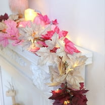 Moocorvic Fall Maple Leaf Garland with Lights, 5.64ft Thanksgiving Decoration Hanging Artificial Garland for Party Wedding Fireplace Proch Indoor