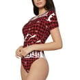 thumbnail image 2 of KLL Women 's Crew Neck Bodysuit Jumpsuits Christmas Tree Buffalo Plaid Print Short onesies Stretch T Shirts, 2 of 7