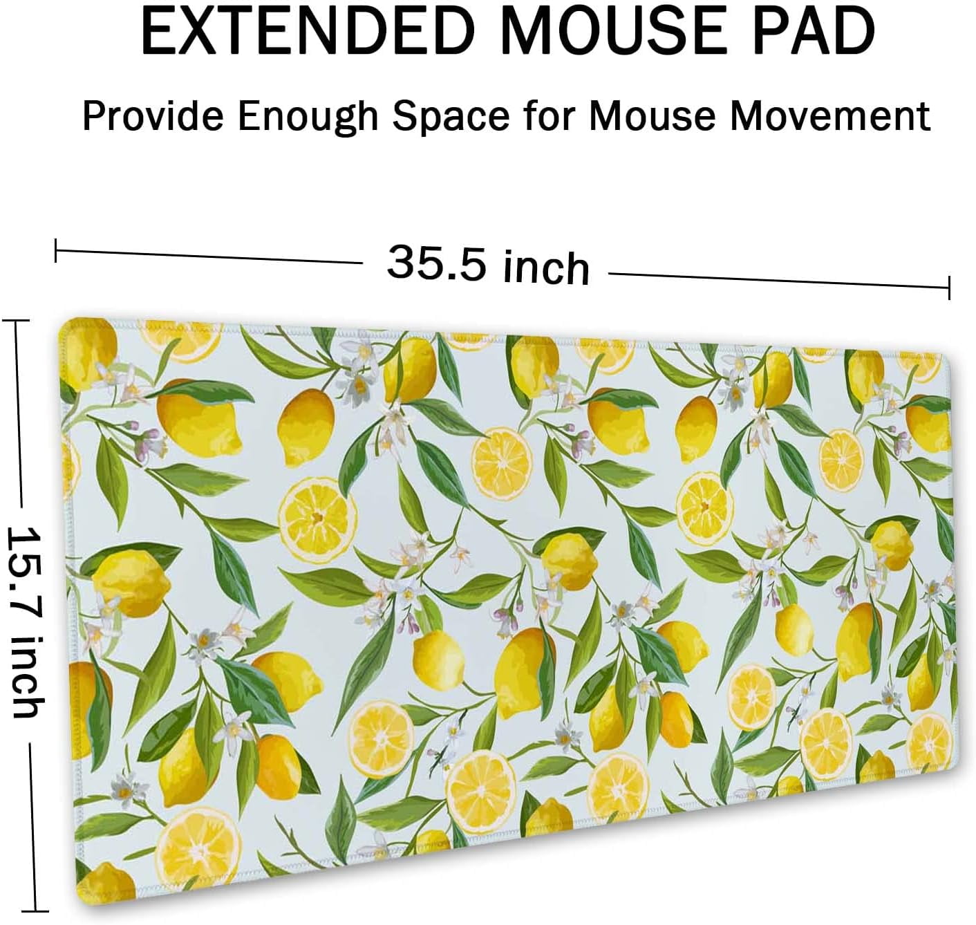 Extended Mouse Pad, XXL Gaming Mouse Pads, Large Big Mousepad Laptop Computer Keyboard Mat Desk Pad with Non-Slip Base Stitched Edge for Gaming Office, 35.4 x 15.7 inch, Lemon Fruits Tree Leaf