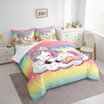 thumbnail image 3 of jejeloiu Cute Uniocrn Bedding Comforter Set 7 Pieces,Cartoon Colorful Animal Full Bedding Set,yellow orange ombre Fitted Sheet Flat Sheet For Girls,Ultra Soft Home Decor, 3 of 8