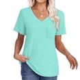thumbnail image 2 of JIUIKE T-Shirts pour Femmes Manches Courtes Col en V Hauts Décontractés Blouses Unies T-Shirts Amples, 2 of 8