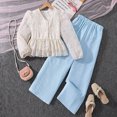 thumbnail image 5 of TOWED22 Toddler Baby Girl Clothes Fall Winter Outfits Infant Girl Sweatshirt Top Pants Set,Sky Blue,8-9 Y, 5 of 7