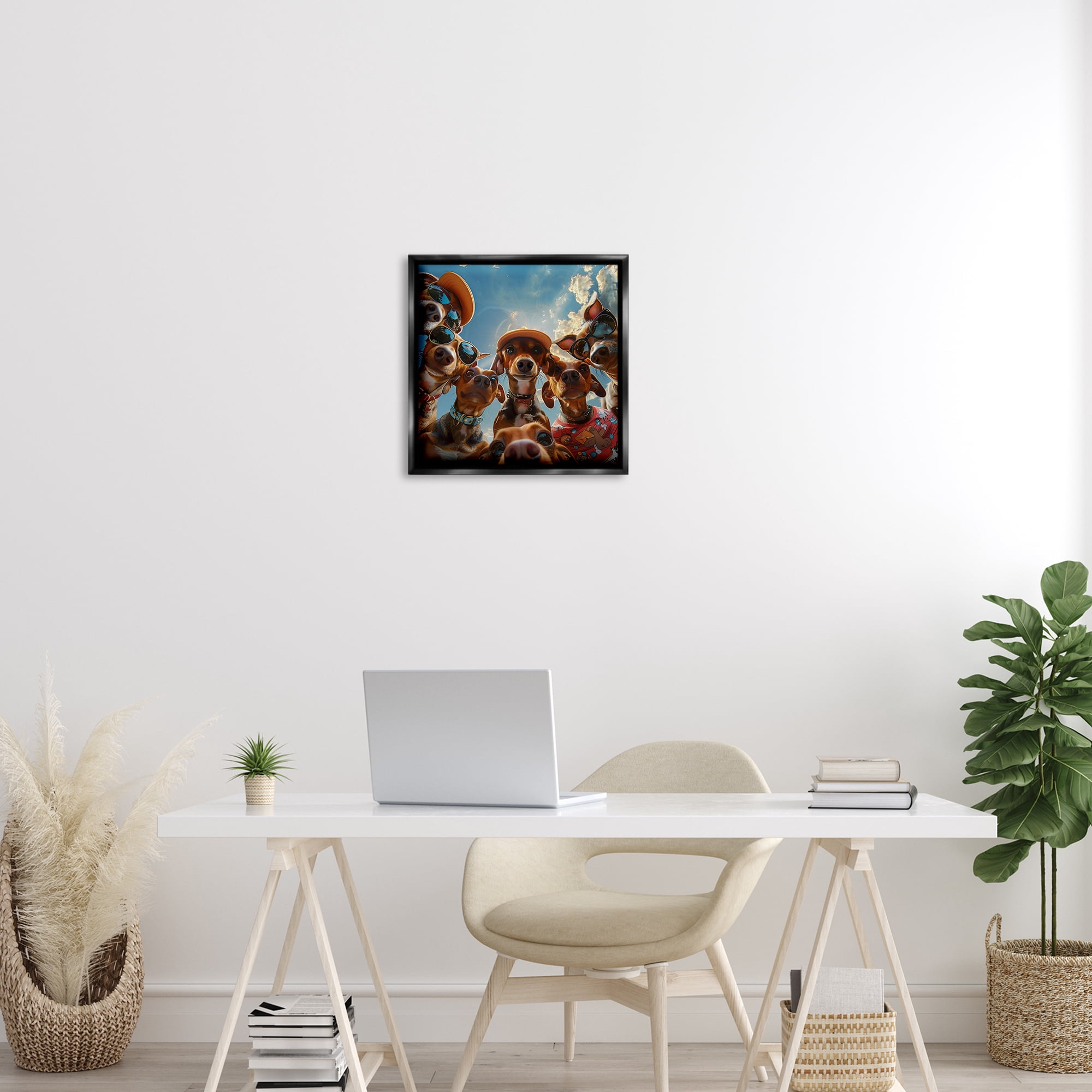 Stupell Industries Funny Wiener Dog Selfie Novelty & Humor Painting Black Floater Framed Canvas Art Print Wall Art, 18 x 18