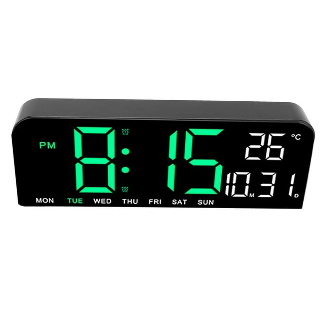 Digital Alarm Clock, LED Desk Wall Clock with Temp Date Week Display, Support Timing, Electronic Clock Adjustable Brightness for Home Bedroom Office