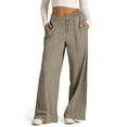 thumbnail image 4 of larppty Womens Wide Leg Sweatpants Casual Drawstring High Waisted Solid Color Breathable Oversized Lounge Jogging Pants with Pockets（Coffee，L）, 4 of 9