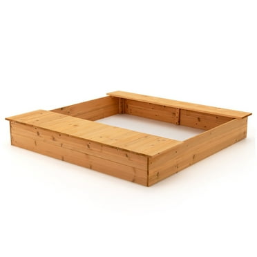 Spaco Kids Wooden Sandbox with Bench Seats and Storage Boxes, Backyard Sandbox, Kids Sand Activity Sensory Play Pit, Toddler Summer Outdoor Toys, 1  Years Old
