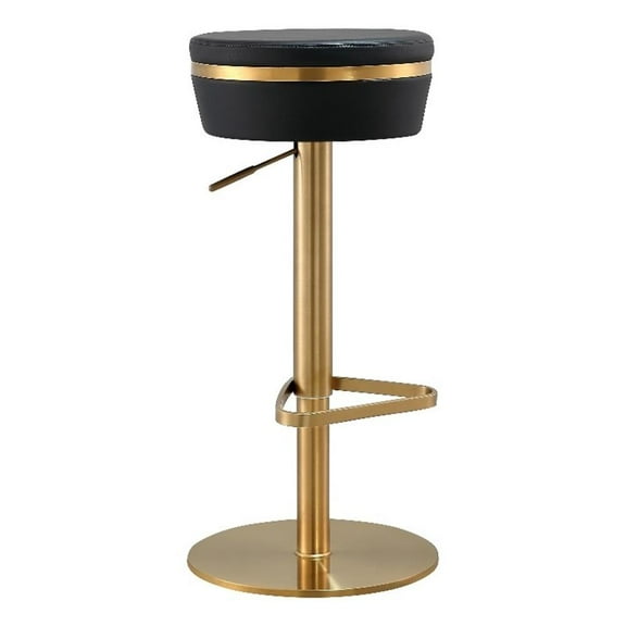 Maklaine Modern Black and Gold Vegan Leather Adjustable Stool