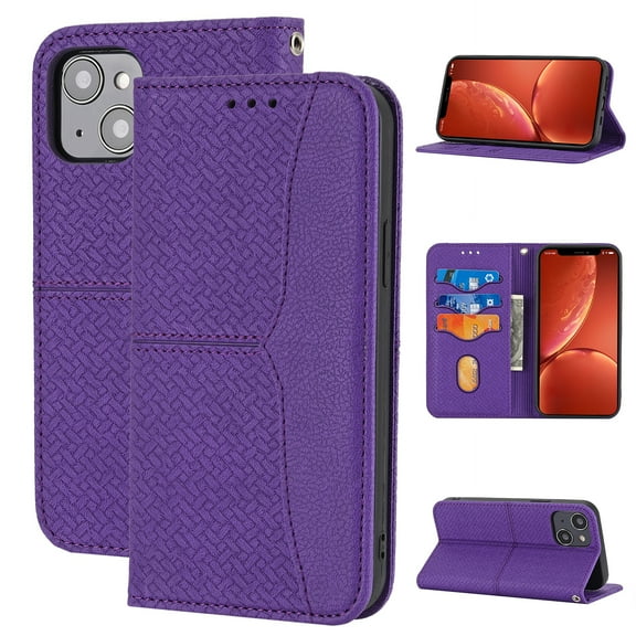 SaniMore for iPhone 15 Plus (6.7" 2023) Case, Hand Lanyard, Wallet Cover [Card Slots Cash Pocket] Kickstand Shockproof TPU PU Leather Folio Magnetic Drop-proof Full Protective Business Shell, Purple