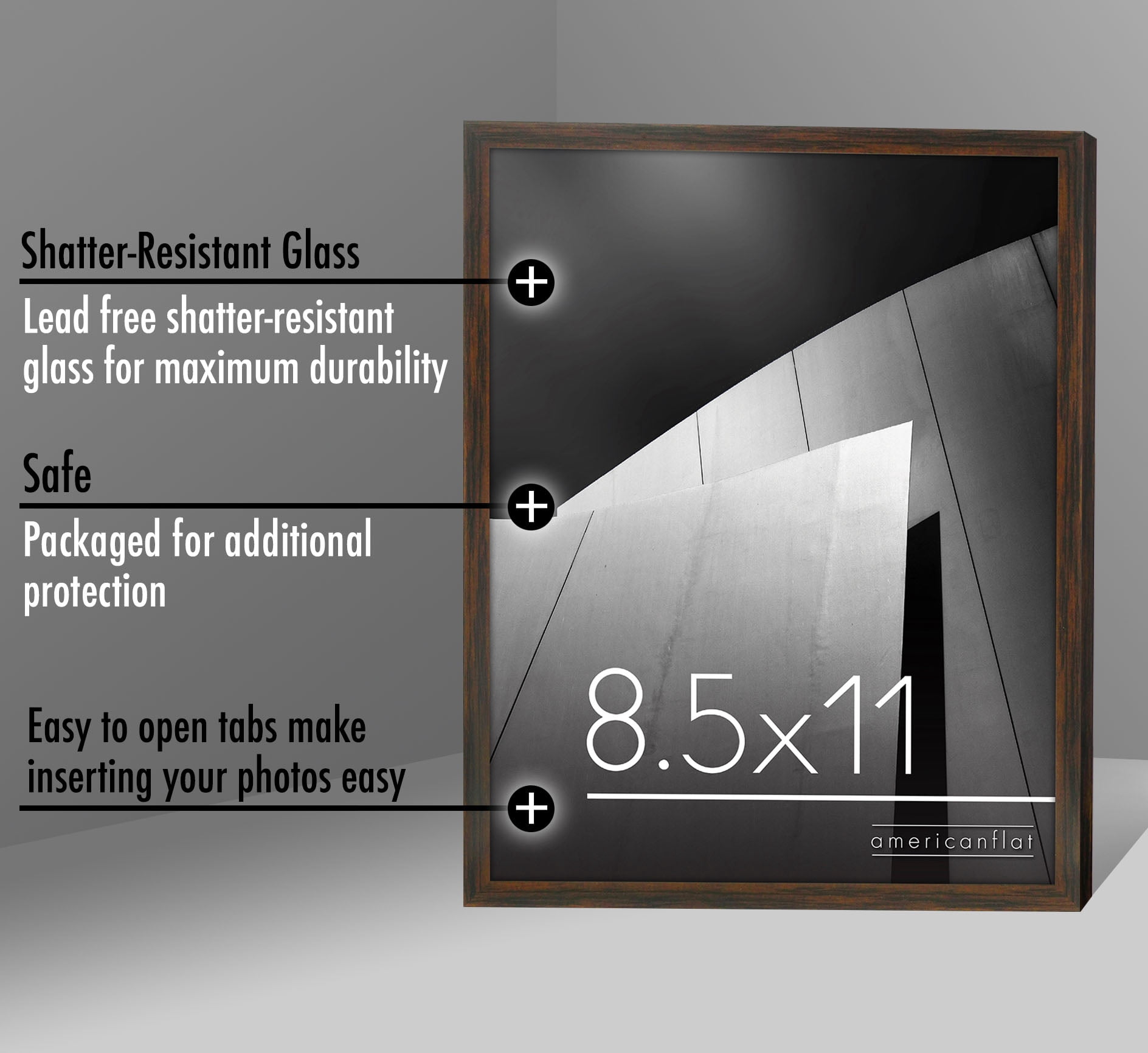 Americanflat 8.5x11 Thin Picture Frame in Mahogany with Polished Glass - Horizontal and Vertical Formats for Wall and Tabletop