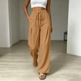 thumbnail image 2 of Linen Wide Leg Pants for Women Elastic Waist Solid Color Palazzo Pants Casual Summer Drawstring Long Pants with Pockets Flowy Beach Vacation Clothes, 2 of 8