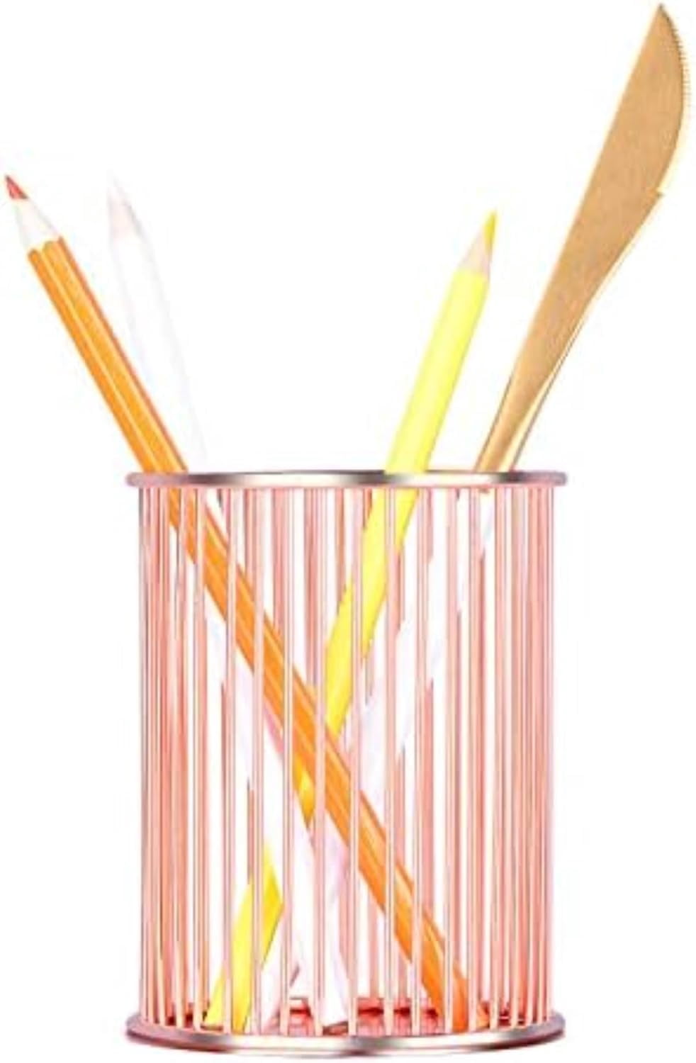 ABPETE Pencil Cup,Pen Holder, Wire Metal Pencil Holder, Decorative Desk Storage Organizer Container for Stationery and Desk Accessories (Rose Gold 1,2-PACK)