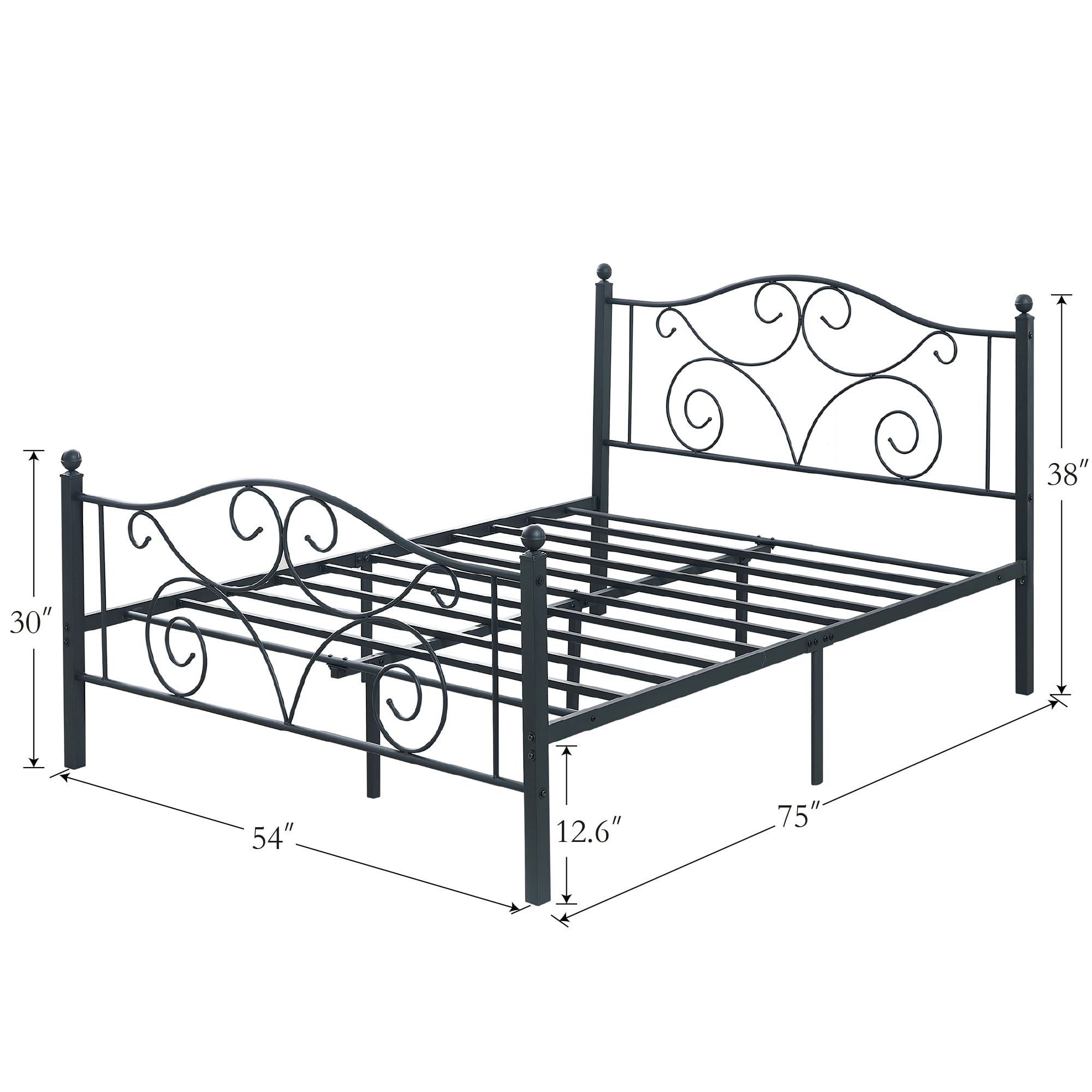 VECELO Metal Platform Bed Frame with Victorian Headboard and Footboard, Full Size, Black
