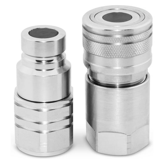 Flat Face High Flow Skid Steer Hydraulic Quick Connect Couplers Set, 5/8" Body x 3/4" NPT Thread