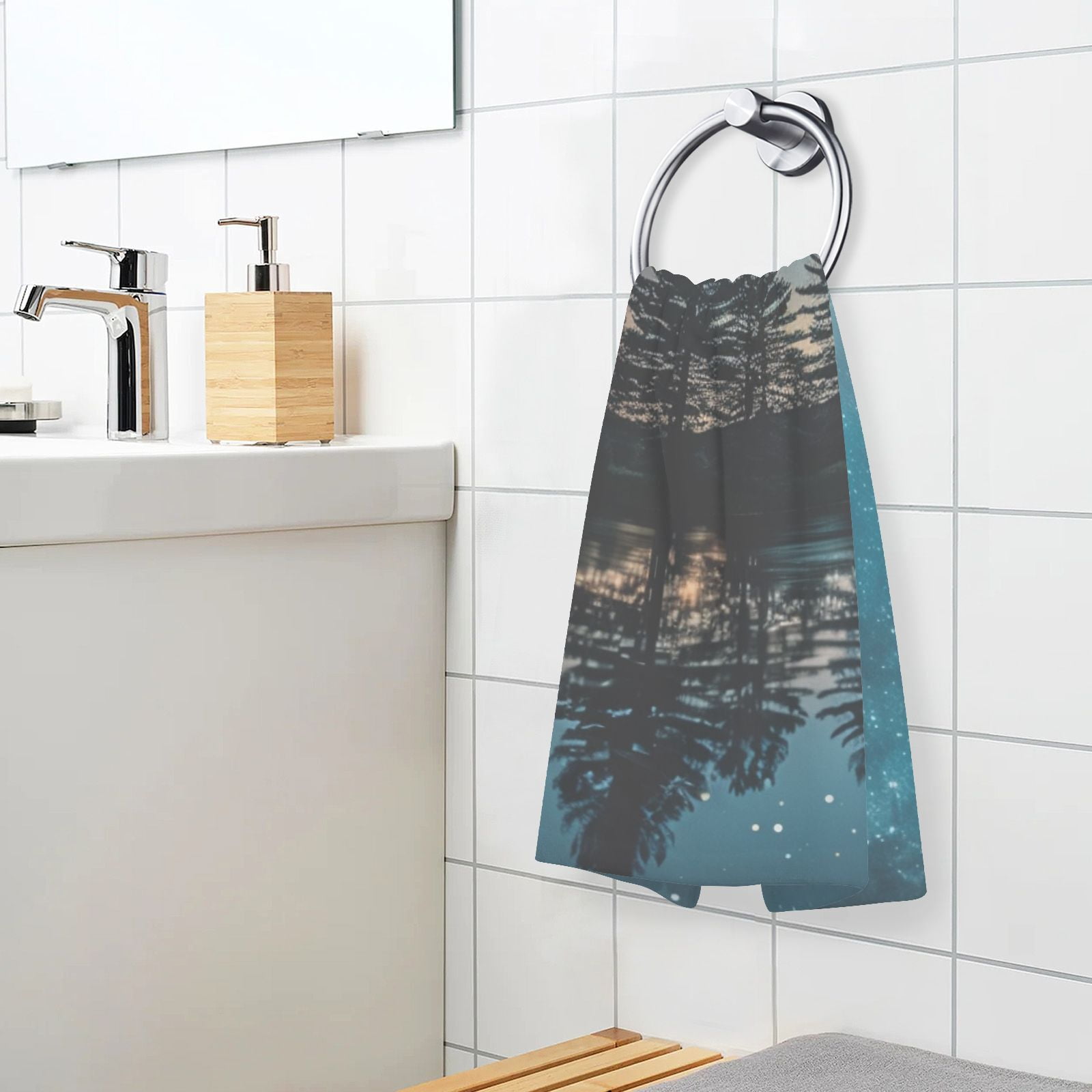 Strarry Sky Lake Hand Towels Cotton Bath Towels Large Face Towels Absorbent for Bathroom 2 Packs