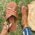 thumbnail image 5 of LOVZFMLL Sandals for Women Fashion Cross Straps Flat Slippers Slip On Square Open Toe Casual Outdoor Beach Vacation Walking Slides Brown 9, 5 of 9