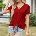 thumbnail image 5 of Kaemgyyd Tops for Women Trendy Summer Short Sleeve V Neck Basic T Shirts Breathable Tie Front Eyelet Blouses Tunic, 5 of 7