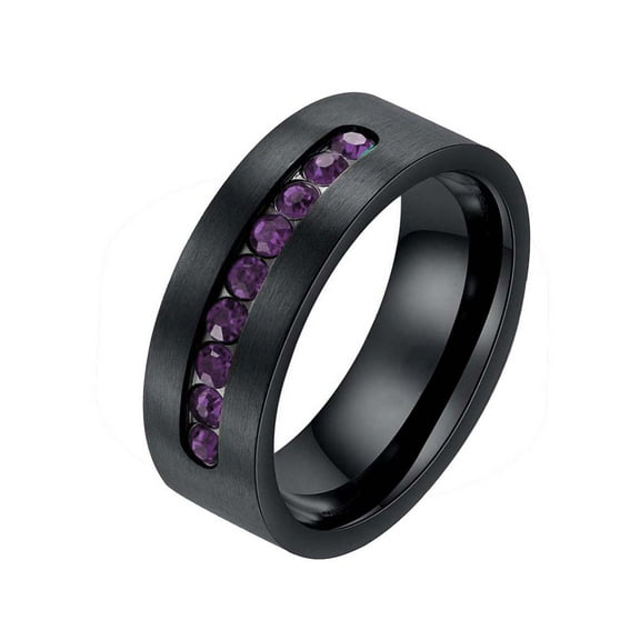 Black Gold Plated Matte 8mm Titanium Steel Mens Ring Men Wedding Band Purple CZ Man Ring