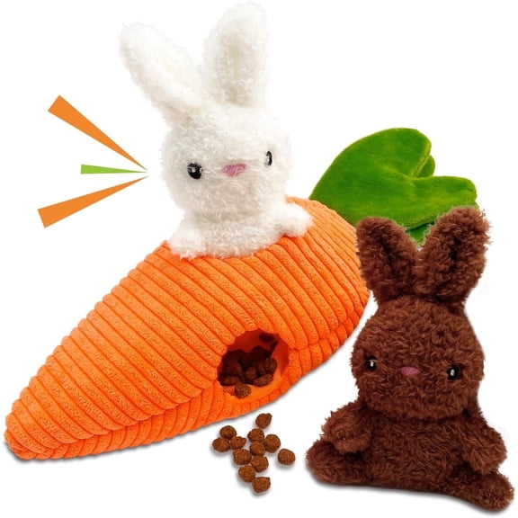 Lepawit Easter Dog Toys, Carrot Hide and Seek Dog Puzzle Squeaky Toy for Small and Medium Dogs - Bunny