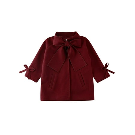 

Toddler Kid Baby Girls Warm Wool Bowknot Coat Winter Overcoat Outwear Jacket