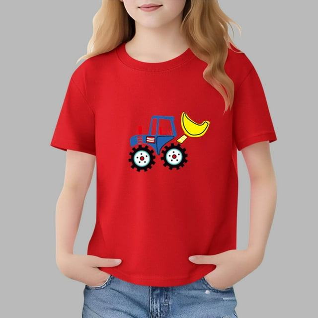 Zpanxa T-Shirts pour Tout-Petites Fille Imprimé Voiture Col Rond Manches Courtes Été Décontracté Coton Chandail 2-3 Ans