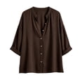 thumbnail image 7 of Only Moment Womens Tops 3/4 Sleeve V Neck Linen with Button Cuffs Dressy Casual Summer Outfits Early Fall Fashion Spring Clothes Coffee,XL, 7 of 7