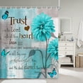 thumbnail image 2 of Rustic Farmhouse Shower Curtain, Farm Teal Turquoise Dahlia Floral Flower Blue and Grey Bathroom Curtains, Bible Verse Inspirational Motivational Quote Restroom Decor Accessories with Hooks 72X72in, 2 of 4