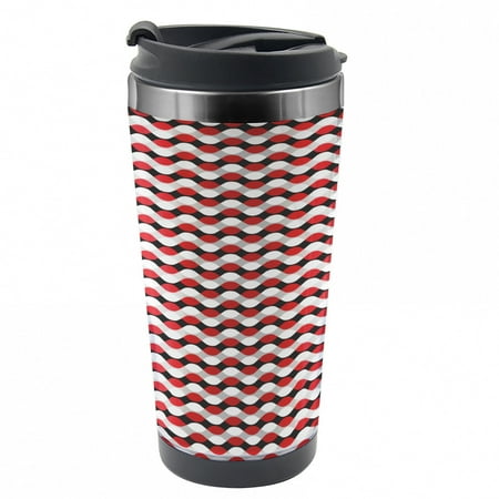 

Geometric Travel Mug Bicolor Oval Shapes Steel Thermal Cup 16 oz by Ambesonne
