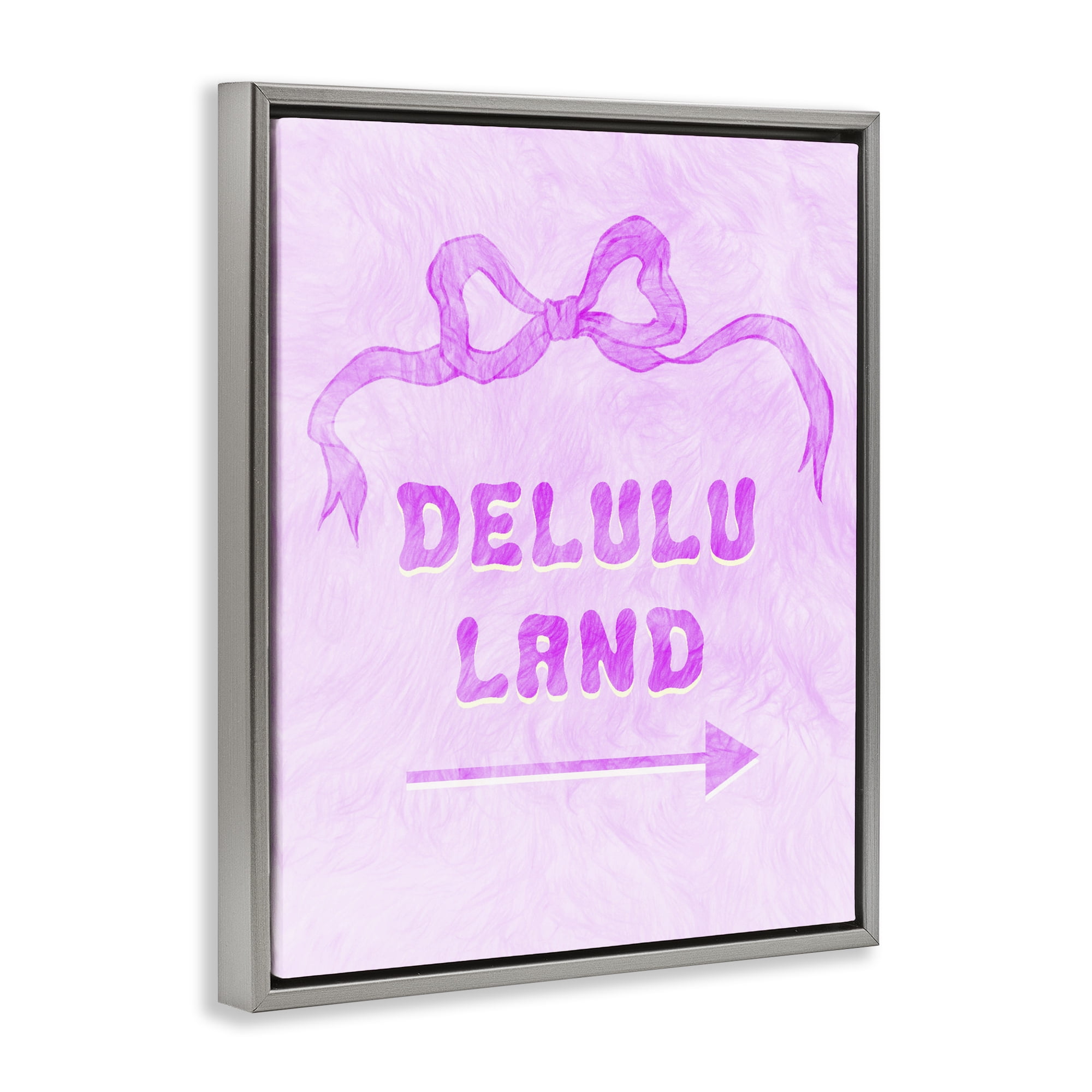 Stupell Industries Delulu Land Feminine Ribbon Gray Framed Floater Canvas Wall Art, design by Ziwei Li