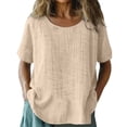 thumbnail image 5 of Womens Linen Shirts，Summer Loose Fit Trendy Ventilate Short Sleeve Casual Loose Solid Blouses Outfits ﻿ ﻿ ﻿ Cotton Gauze Blouses Dressy, 5 of 6