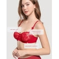 thumbnail image 2 of Deyllo Women's Sexy Lace Bra Valentines Push Up Plus Size 1/2 Cup Demi Non-padded Unlined Underwire Support Christmas Bralletts,Red 38C, 2 of 7