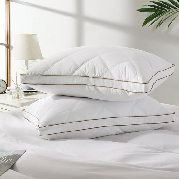 Peace Nest Set of 2 Goose Feather and Down Gusseted Bed Pillow with Diamond Quilting Breathable Cover - White Queen
