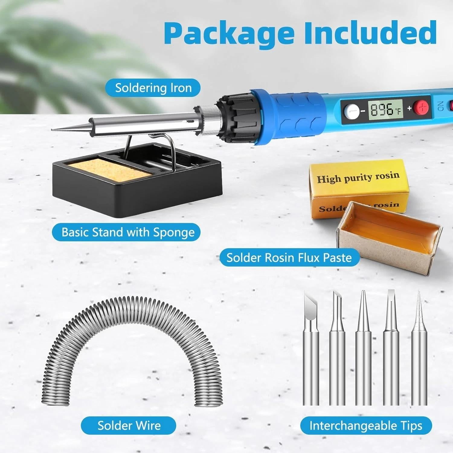 Soldering Iron Kit 80W LCD Digital with Tips Stand Flux Wire for Jewelry Elec...
